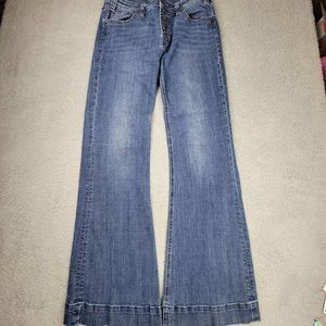 Rock And Roll Cowgirl Jeans Womens 32 Blue Trouser Flare Stretch Whiskered